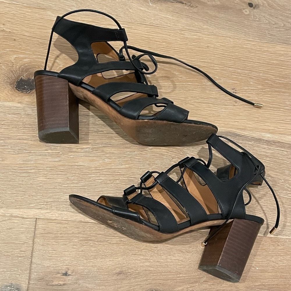 Coach Leather Lace Up Heeled Sandals